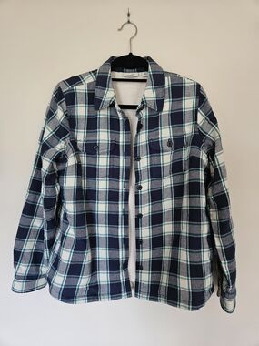 L.L. Bean Blue & White Plaid Sherpa-Lined Shirt Jacket